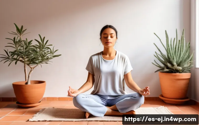 마인드풀니스와 심리적 안정 찾기 - A serene indoor meditation corner designed for mindfulness practice in a typical Spanish home, featu...
